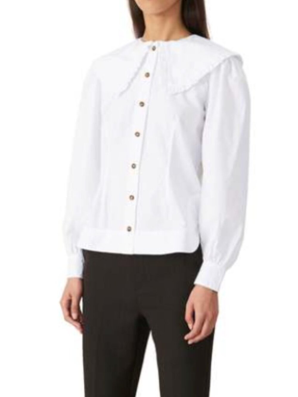 GANNI White Frill Collar Poplin Shirt Size 40